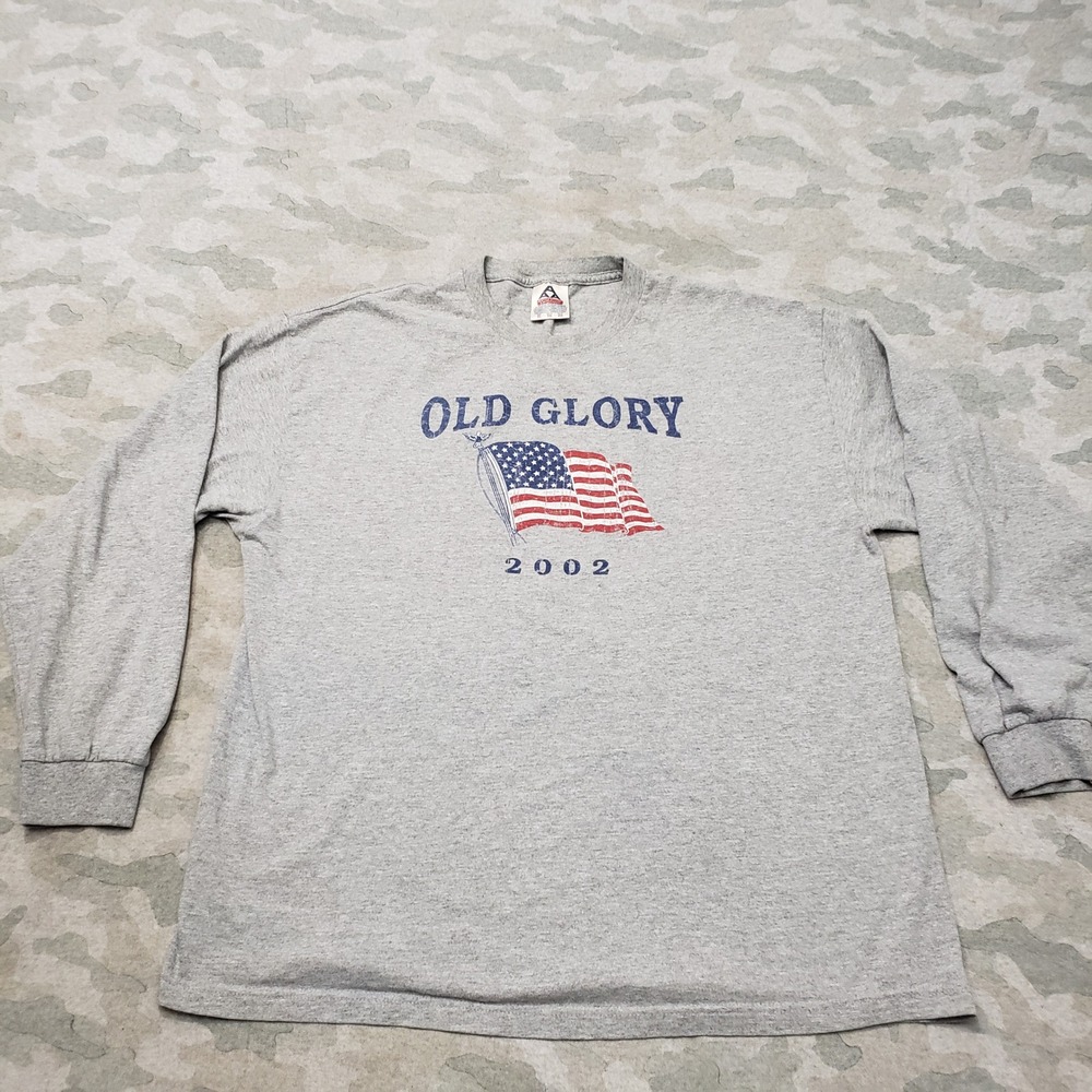 Vintage Old Glory Shirt Mens XL Gray American Flag Graphic Long Sleeve Patriotic